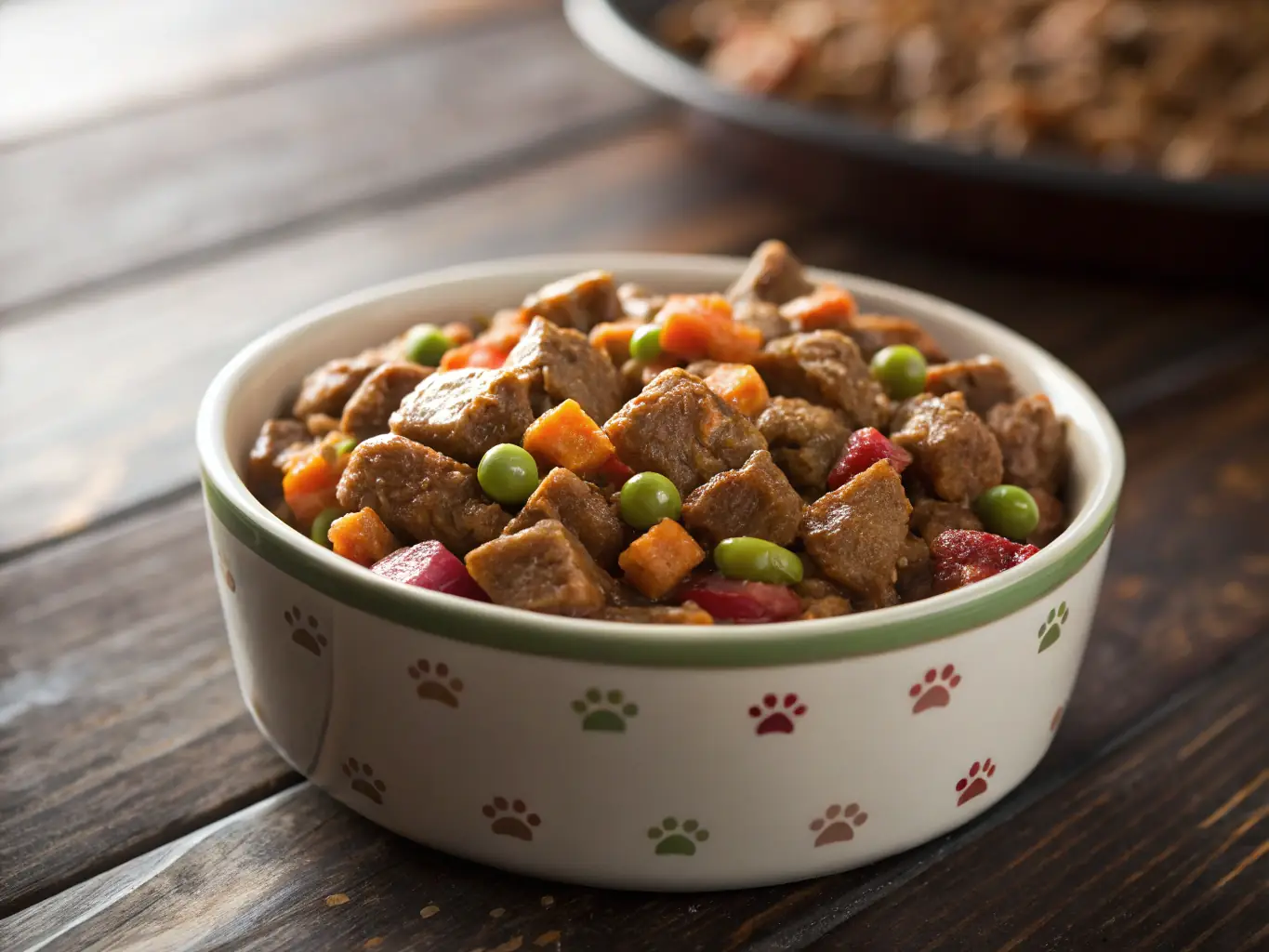 A close-up shot of a variety of dry dog food kibble, showcasing different shapes, sizes, and colors, emphasizing the nutritional diversity available at Pupil's World.